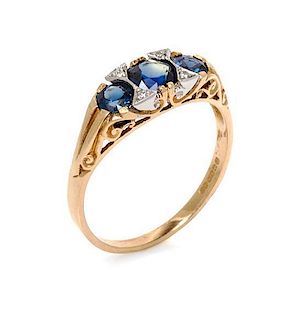 A 9 Karat Yellow Gold, Sapphire and Diamond Ring, 1.50 dwts.