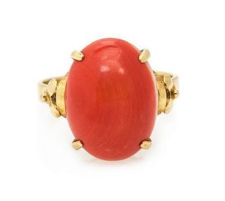 A 14 Karat Yellow Gold and Coral Ring, 2.60 dwts.