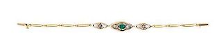 An Antique Yellow Gold, Silver, Emerald and Diamond Bracelet, 6.30 dwts.