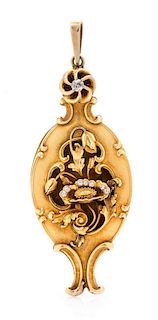 A Yellow Gold and Diamond Floral Motif Pendant, 9.30 dwts.
