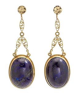 A Collection of Yellow Gold and Lapis Lazuli Jewelry, 20.60 dwts.
