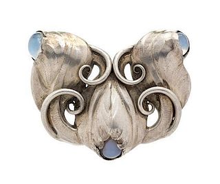 An Arts and Crafts 830 Silver, Moonstone and Chalcedony Brooch, Evald Nielsen, Denmark, 28.40 dwts.