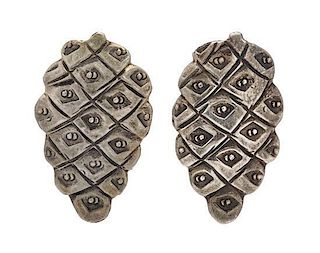 * A Pair of Mid Century Modern Sterling Silver Pinecone Motif Cufflinks, Emily A. Day, 8.30 dwts.