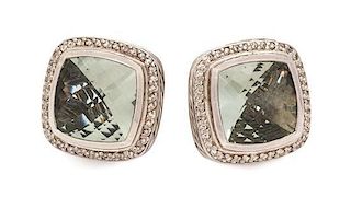A Pair of Sterling Silver, Prasiolite and Diamond Albion Earrings, David Yurman, 12.80 dwts.