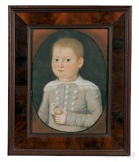 Attributed to Micah Williams (New Jersey/New York, 1782-1837) Portrait of a Boy Wearing a Gray Jacket, Hoop Earring, and Holding a Whit