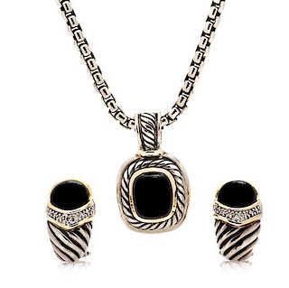 A Collection of Sterling Silver, Yellow Gold, Onyx and Diamond Jewelry, David Yurman, 10.10 dwts.