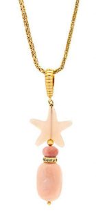 An 18 Karat Yellow, Coral and Hardstone Pendant, 24.50 dwts.