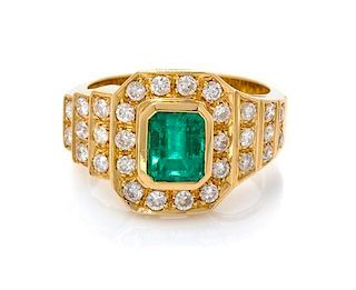 An Yellow Gold, Emerald and Diamond Ring, 7.00 dwts.