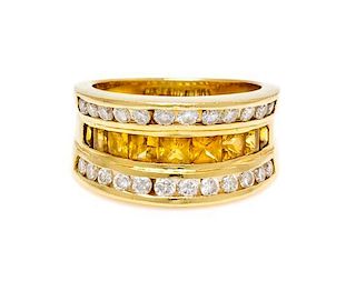 An 18 Karat Yellow Gold, Yellow Sapphire and Diamond Ring, 6.00 dwts.