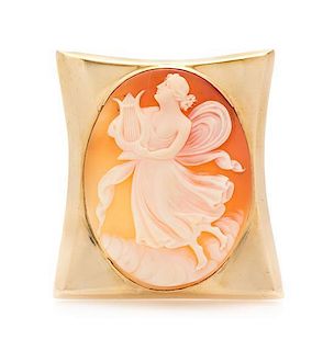 A Yellow Gold Shell Cameo Clip, 23.90 dwts.