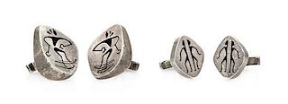 A Collection of Sterling Silver Modernist Cufflinks, Los Castillo, 26.10 dwts.