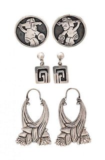 A Collection of Sterling Silver Earrings, Mexico, 19.10 dwts.
