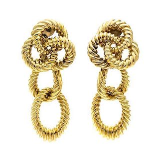 * A Pair of 18 Karat Yellow Gold Knot Motif Earclips, Italy, 20.20 dwts.