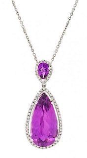 A White Gold, Amethyst and Diamond Pendant, 3.80 dwts.