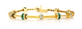 An 18 Karat Yellow Gold, Diamond and Emerald Bracelet, Charles Krypell 13.80 dwts.