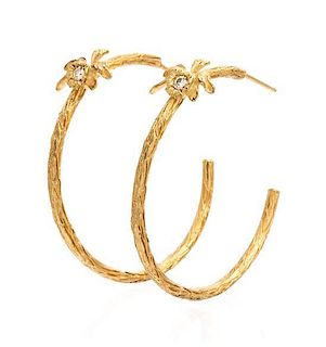 * A Pair of 14 Yellow Gold and Diamond Lotus Flower Hoop Earrings, Robin Haley, 4.20 dwts.
