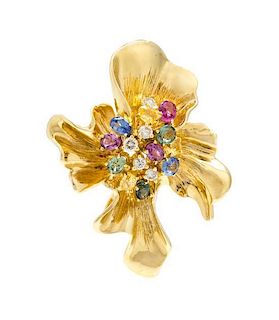 * An 18 Karat Yellow Gold, Multi Colored Sapphire and Diamond Pendant/Brooch, 7.50 dwts.