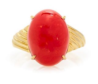 An 18 Karat Yellow Gold and Coral Ring, 3.80 dwts.
