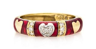 An 18 Karat Yellow Gold, Diamond and Enamel Heart Motif Ring, Hidalgo, 3.20 dwts.