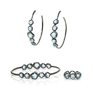 A Rhodium Plated Sterling Silver, Blue Topaz and Diamond Wicked Demi Parure, Ippolita, 19.30 dwts.