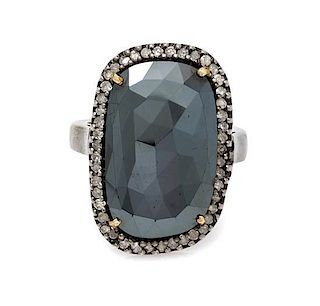 A Gilt-Silver, Hematite and Diamond Ring, 5.60 dwts.