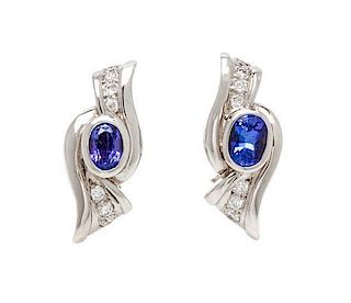 * A Pair of 18 Karat White Gold, Tanzanite and Diamond Earrings, Hauer, 10.40 dwts.