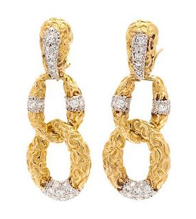 A Pair of Yellow Gold and Diamond Convertible Pendant Earclips, 20.90 dwts.