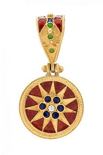 An 18 Karat Yellow Gold, Polychrome Enamel and Diamond Pendant, Italian, 2.90 dwts.
