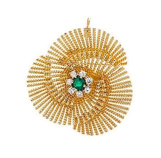 An 18 Karat Yellow Gold, Emerald and Diamond Pendant/Brooch, Soret, 11.70 dwts.