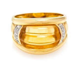An 18 Karat Yellow Gold, Citrine and Diamond Ring, 5.30 dwts.