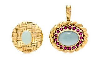 A Collection of 18 Karat Yellow Gold and Multigem Pendant/Enhancers, 35.00 dwts.