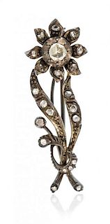 * A Silver Topped Gold and Diamond Flower Brooch, Netherlands, 3.30 dwts.