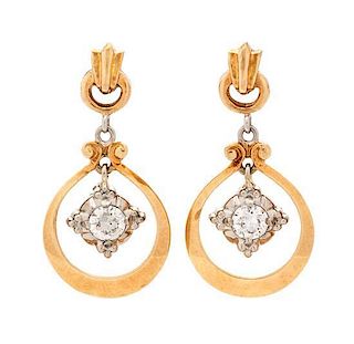 A Pair of Rose Gold and Diamond Earrings, 2.50 dwts.