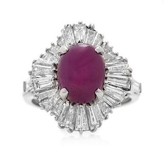 A Platinum, Star Ruby and Diamond Ballerina Ring, 5.90 dwts.