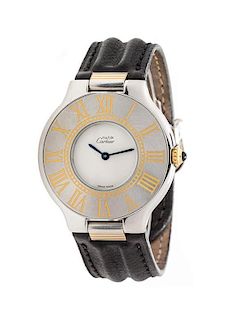 A Stainless Steel and Gold Tone Must De Cartier 21 Wristwatch, Cartier,