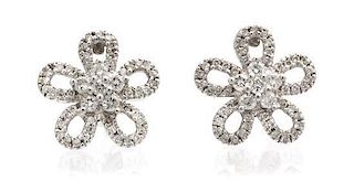 * A Pair of 14 Karat White Gold and Diamond Earclips, 3.00 dwts.