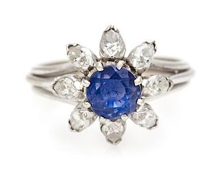 * A White Gold, Sapphire and Diamond Ring, 2.50 dwts.