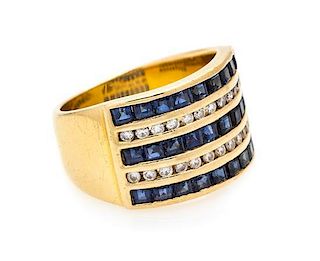 An 18 Karat Yellow Gold, Diamond and Sapphire Ring, 8.90 dwts.