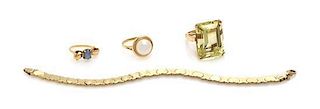 A Collection of Yellow Gold and Multigem Jewelry, 16.70 dwts.