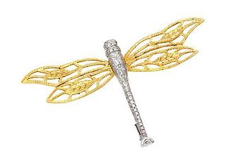 * A 18 Karat Bicolor Gold and Diamond Dragonfly Brooch, 5.00 dwts.