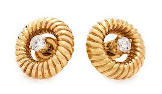 A Pair of Yellow Gold and Diamond Convertible Earrings, 3.80 dwts.