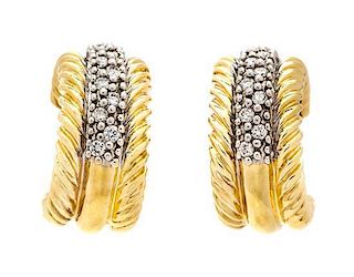 A Pair of 18 Karat Yellow Gold and Diamond Cable Classics Earrings, David Yurman, 6.60 dwts.