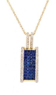A Yellow Gold, Sapphire and Diamond Pendant, 11.50 dwts.