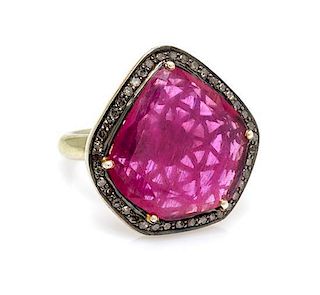 A Gilt-Silver, Pink Tourmaline and Diamond Ring, 6.00 dwts.