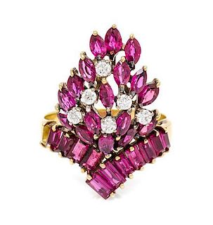 A Yellow Gold, Ruby and Diamond Ring, 6.40 dwts.