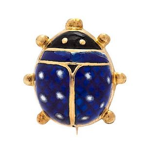 * A Yellow Gold and Polychrome Enamel Ladybug Pin, 1.50 dwts.