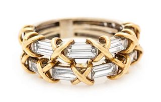 A Bicolor Gold and Diamond Criss-cross Ring, 4.50 dwts.