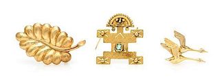 * A Collection of Yellow Gold Brooches, 13.70 dwts.