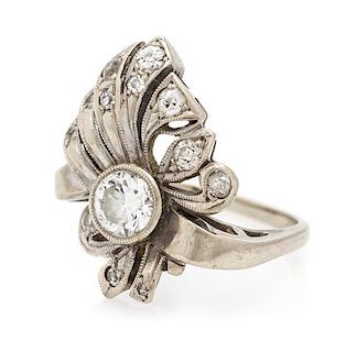 A Vintage 14 Karat White Gold and Diamond Ring, 2.40 dwts.