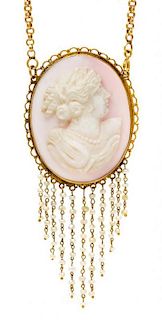 An Antique Conch Shell Cameo and Seed Pearl Necklace, 15.10 dwts.